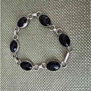 Black scarab bracelet in sterling silver